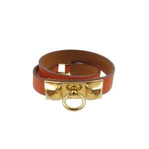 Hermes Rival Doubletour Engraved U Vossift Orange 2-Strand Bracelet 1342
